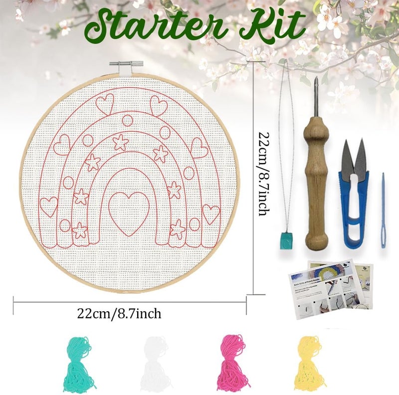 ORIGACH Embroidery Punch Needle Kit with Frame, Rainbow Needle Punching Kit with Patterns, Threads, Tools & Instructions for Beginners & Adults, DIY Wall Hanging Decor - Image 2